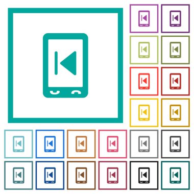Dörtgen Bölümlü kare beyaz arka plan üzerinde ile mobil medya önceki düz renk simgeleri