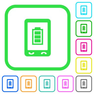 Beyaz arka plan üzerinde eğri sınırları içinde düz simgeler telefon pil durumu canlı renkte