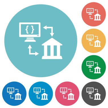 API düz beyaz simgeler yuvarlak renkli arka planlar üzerinde bankacılık açın