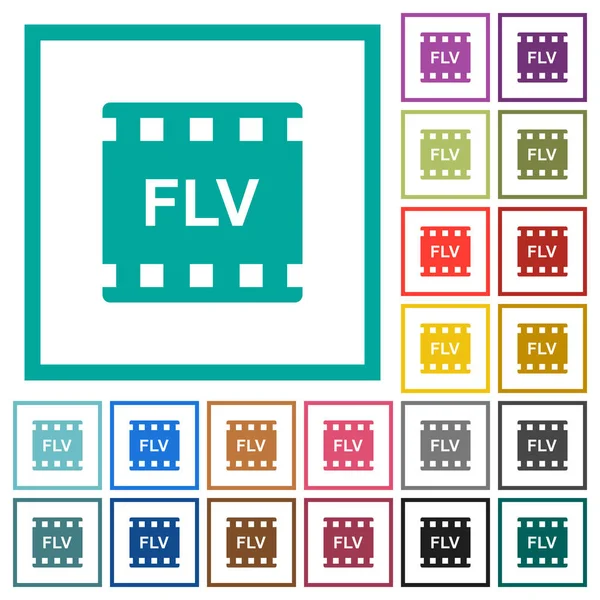 Flv Formato Película Iconos Color Plano Con Marcos Cuadrante Sobre — Vector de stock
