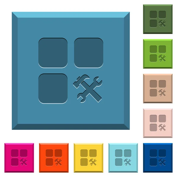 Στοιχείο Εργαλεία Χαραγμένο Εικόνες Κομμένες Τετράγωνα Κουμπιά Διάφορα Μοντέρνα Χρώματα — Διανυσματικό Αρχείο