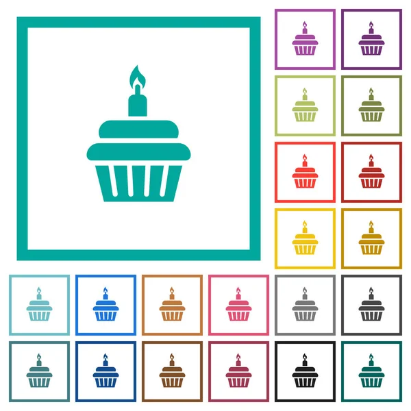 Birthday Cupcake Flat Color Icons Quadrant Frames White Background — Stock Vector