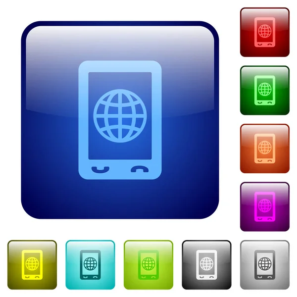 Mobiles Internet Symbole Abgerundeten Quadratischen Farbe Hochglanz Knopf Set — Stockvektor