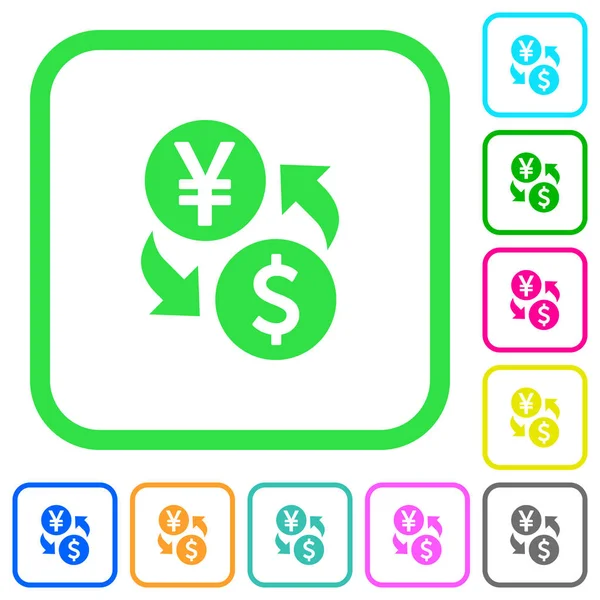 Yen Dollar Geld Wisselen Levendig Gekleurde Plat Pictogrammen Gebogen Randen — Stockvector