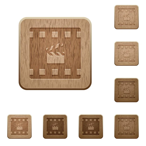 Movie Production Rounded Square Carved Wooden Button Styles — Stock Vector