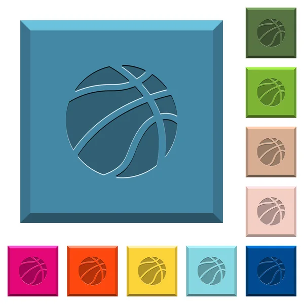 Basketball Gravierte Symbole Auf Kantigen Quadratischen Knöpfen Verschiedenen Trendigen Farben — Stockvektor