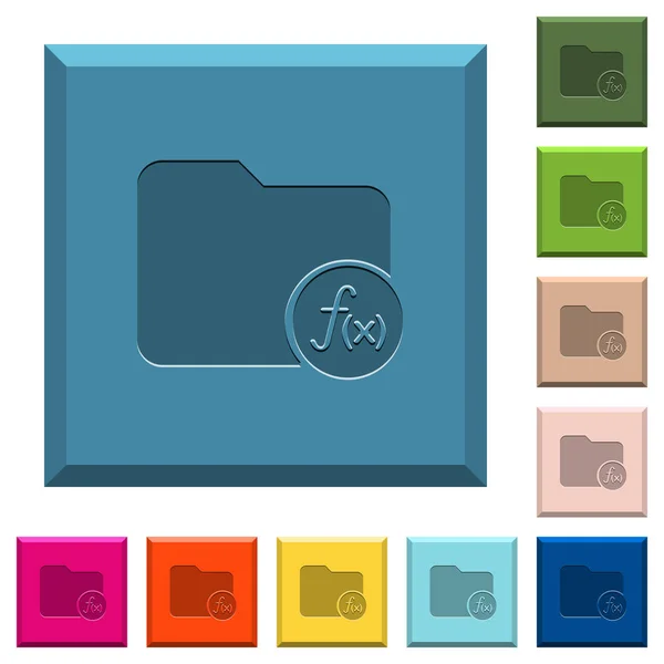 Funzioni Directory Icone Incise Pulsanti Quadrati Bordati Vari Colori Alla — Vettoriale Stock
