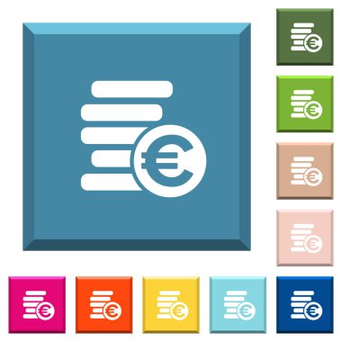 Beyaz simgeleri çeşitli moda renklerde ucu keskin kare düğmeleri Euro paralar