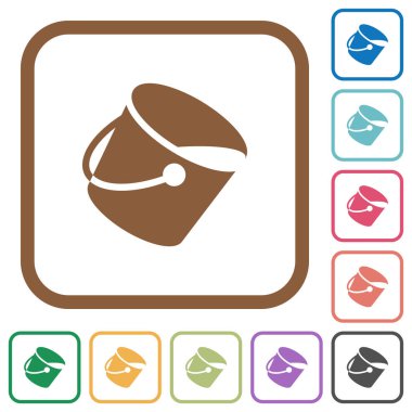 Kare kare beyaz arka plan üzerinde renkli boya kovası basit simgeler yuvarlak