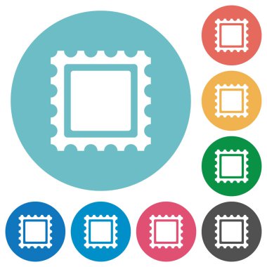 Yuvarlak renkli arka planlar üzerinde posta damgası düz beyaz simgeler