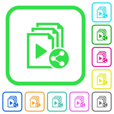 Çalma listesi canlı renkli düz simgeler beyaz arka plan üzerinde eğri sınırları içinde paylaşmak