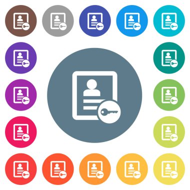 İlgili kişi düz beyaz simgeler yuvarlak renkli arka planlar üzerinde güvenli. 17 arka plan renk değişimleri dahil.