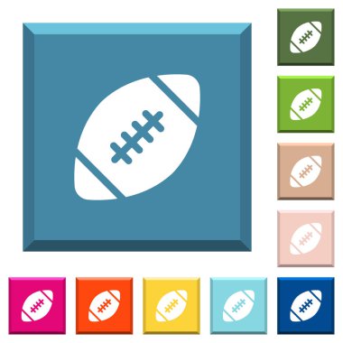 Rugby topu beyaz simgeleri çeşitli moda renklerde ucu keskin kare düğmeleri