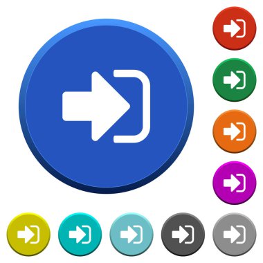 Eğimli yuvarlak renkli düğmeler düzgün yüzeyler ve düz beyaz simgeler ile oturum