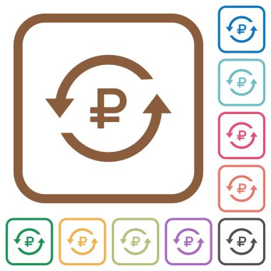 Kare kare beyaz arka plan üzerinde renkli basit simgeler yuvarlak Rublesi geri ödeme