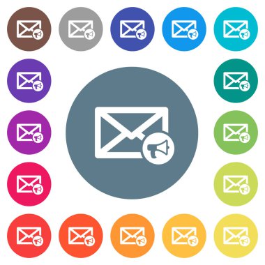 Yüksek sesle okuma yuvarlak renkli arka planlar üzerinde düz beyaz simgeler posta. 17 arka plan renk değişimleri dahil.