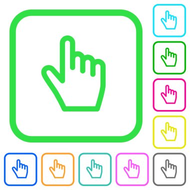 Beyaz arka plan üzerinde eğri sınırları içinde düz simgeler el imleci canlı renkte