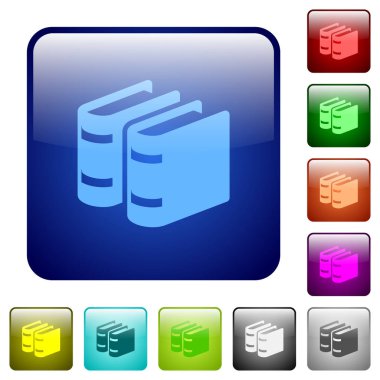 Yuvarlatılmış kare renk parlak düğme kümesi iki kitap simgeleri