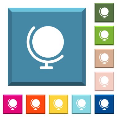 Küre stand beyaz simgeleri çeşitli moda renklerde ucu keskin kare düğmeleri ile