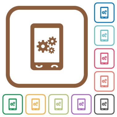 Kare kare beyaz arka plan üzerinde renkli hareketli tercihlerinizi basit simgeler yuvarlak