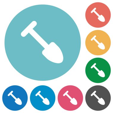 Düz beyaz simgeler yuvarlak renkli arka planlar üzerinde kürek