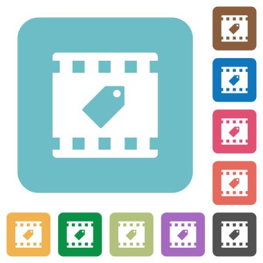 Etiket film beyaz düz simgeler renk üzerinde yuvarlak kare arka planlar