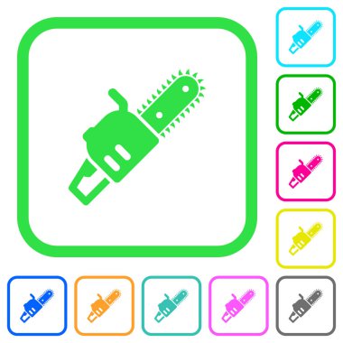 Beyaz arka plan üzerinde eğri sınırları Chainsaw canlı renkli düz simgeler