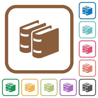 İki kitap basit simgeler renkli kare kare beyaz arka plan üzerinde yuvarlak