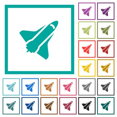 Dörtgen Bölümlü kare beyaz arka plan üzerinde ile uzay mekiği düz renk simgeleri