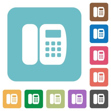 Ofis telefonu beyaz düz simgeler renk üzerinde yuvarlak kare arka planlar