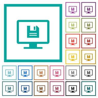 Görüntü ayarları düz renk simgeleri çeyreği çerçeveleri ile beyaz zemin üzerine kaydetmek