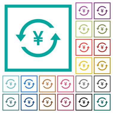 Yen geri düz renk simgeleri çeyreği çerçeveler ile beyaz zemin üzerine ödemek.