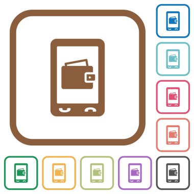 Mobil cüzdan basit simgeler renkli kare kare beyaz arka plan üzerinde yuvarlak