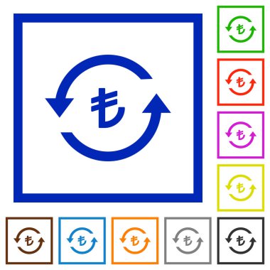 Türk Lirası ödeme geri düz renk simgeleri beyaz arka plan üzerinde kare kare