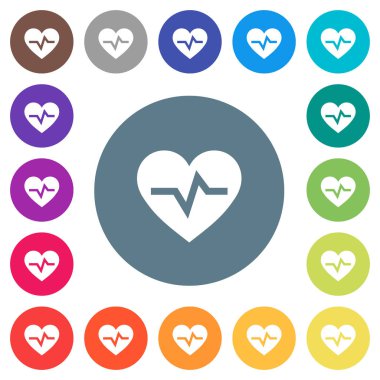 Kalp atışı düz beyaz simgeleri yuvarlak renkli arka planlar. 17 arka plan renk değişimleri dahil.