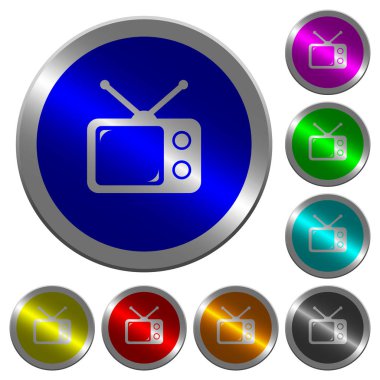 Yuvarlak parlak sikke benzeri renk çelik düğmeleri Vintage retro televizyon simgeleri