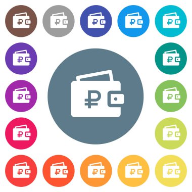 Yuvarlak renkli arka planlar Rublesi cüzdan düz beyaz simgeleri. 17 arka plan renk değişimleri dahil.