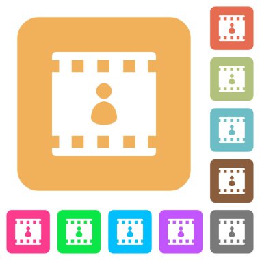 Film yazar düz simgeler üzerinde yuvarlak kare canlı renkli arka planlar.