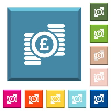 Modaya uygun çeşitli renklerde ucu keskin kare düğmeleri beyaz simgeler Lirası paraları