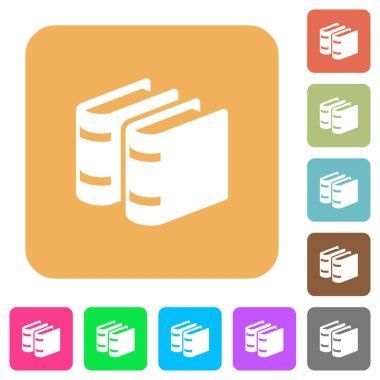 İki yuvarlak kare canlı renkli arka planlar üzerinde düz simgeler kitaplar.