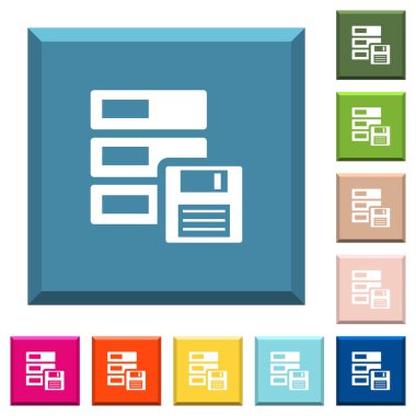 Beyaz simgeleri çeşitli moda renklerde ucu keskin kare düğmeleri veri yedekleme