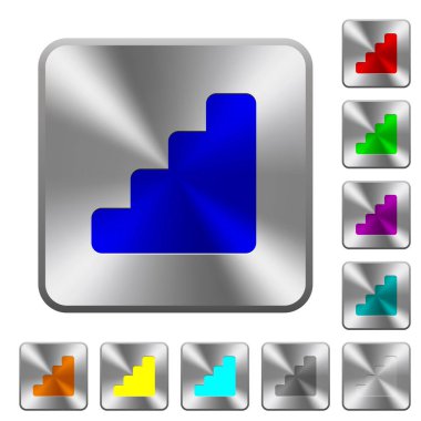 Merdiven simgeler Yuvarlatılmış kare parlak çelik düğmeler üzerinde kazınmış.