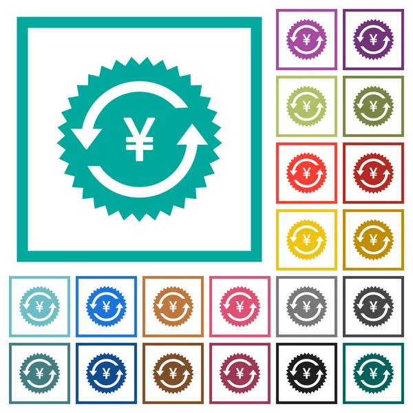Iconos Color Plano Etiqueta Engomada Garantía Devolución Yen Con Marcos — Vector de stock