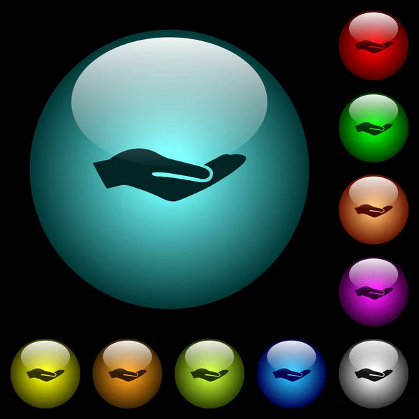 Renkli Işıklı Küresel Cam Düğmeler Siyah Arka Plan Üzerine Insan — Stok Vektör