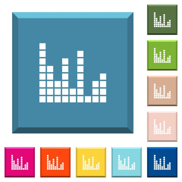 Barre Sonore Icone Bianche Pulsanti Quadrati Bordati Vari Colori Alla — Vettoriale Stock