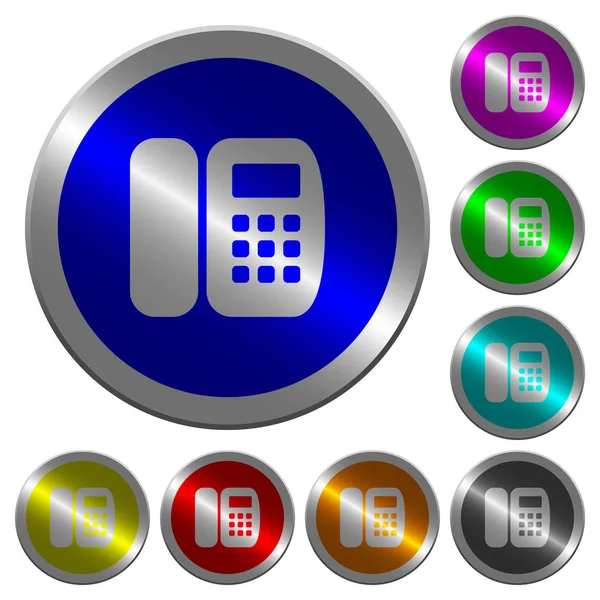 办公室电话图标圆形发光硬币状颜色钢按钮 — 图库矢量图片