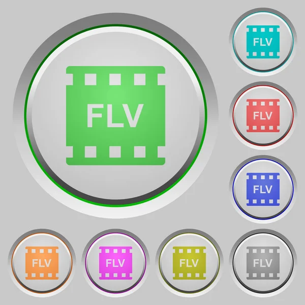 Flv Iconos Color Formato Película Botones Hundidos — Vector de stock