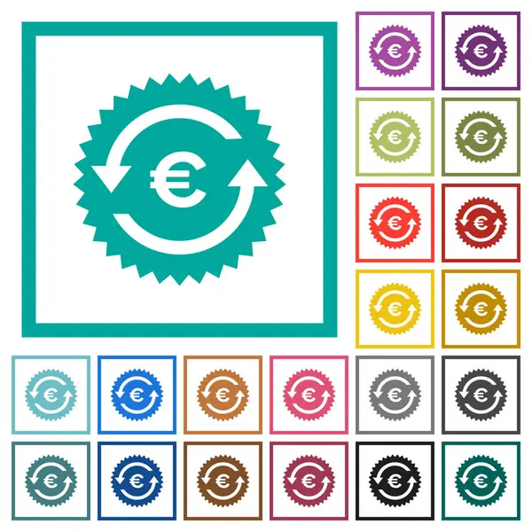 Euro Pagar Garantía Pegatina Iconos Color Plano Con Marcos Cuadrante — Vector de stock
