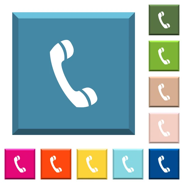 Símbolo Chamada Telefone Ícones Brancos Botões Quadrados Afiados Várias Cores — Vetor de Stock