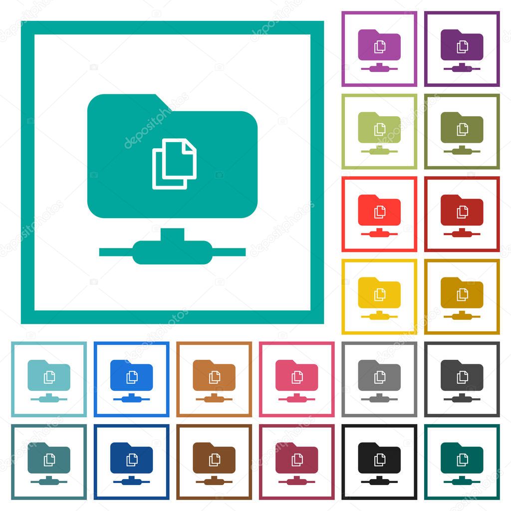 Copy remote file on FTP flat color icons with quadrant frames on white background